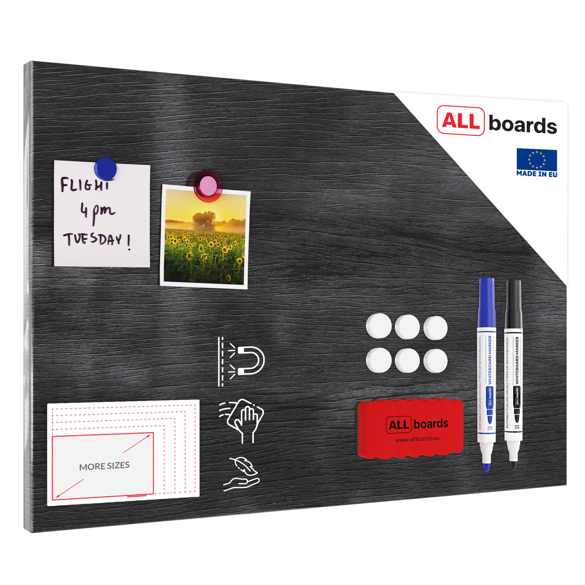 ALLboards Magnettafel Schwarz 60x40x1.8 cm
