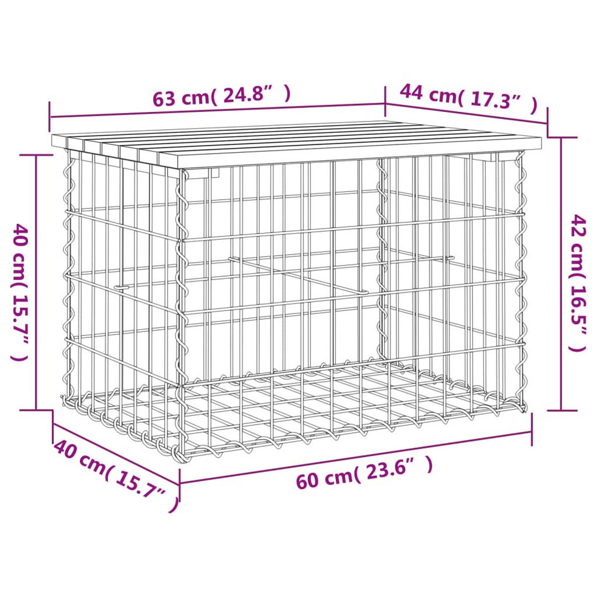 GARTENBANK Aus Gabionen 63/44/42 Cm Massivholz Kiefer - Braun, Holz (63/42/44cm) - vidaXL