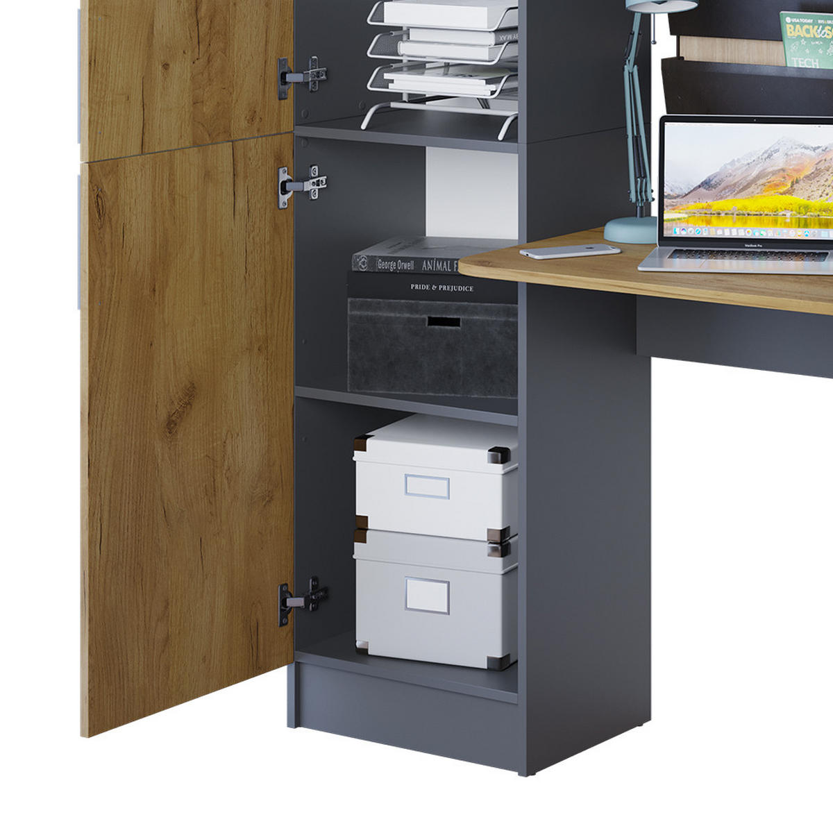 SCHREIBTISCH Tessa Anthrazit/Goldkraft Eiche 122.9 x 33.4 cm - Honigeiche/Anthrazit, Holzwerkstoff (52/122.9/168.5cm) - Vicco