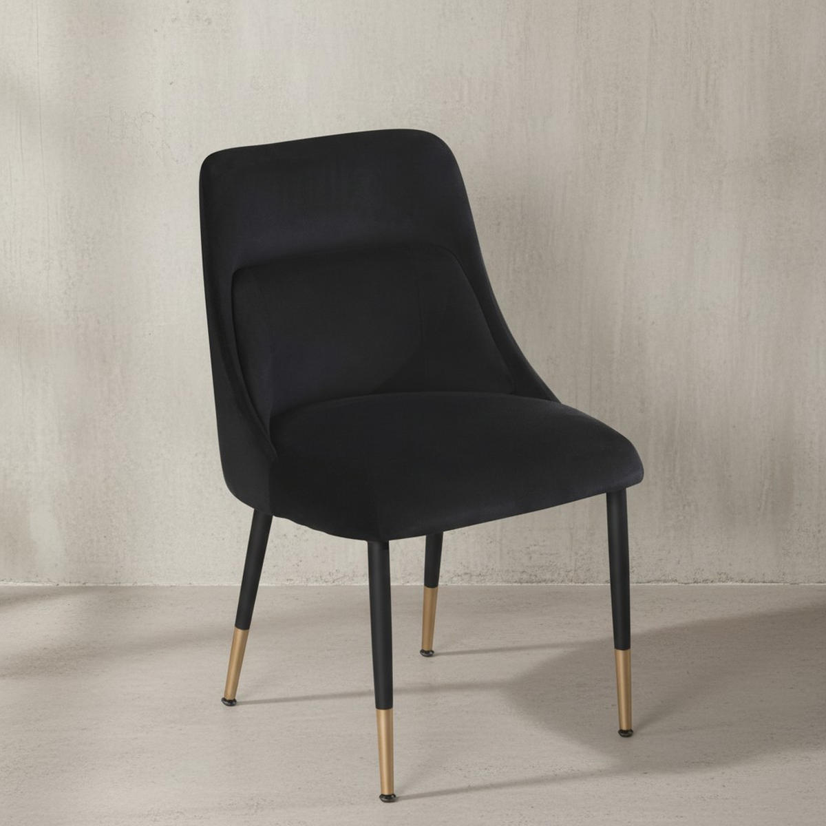 ESSZIMMERSTUHL Samtbezug mit integriertem Rückenkissen und Metallgestell Schalenform Modern gepolstert, Schwarz 49x56x85 cm - Schwarz, Textil/Metall (49/85/56cm) - KADIMA DESIGN