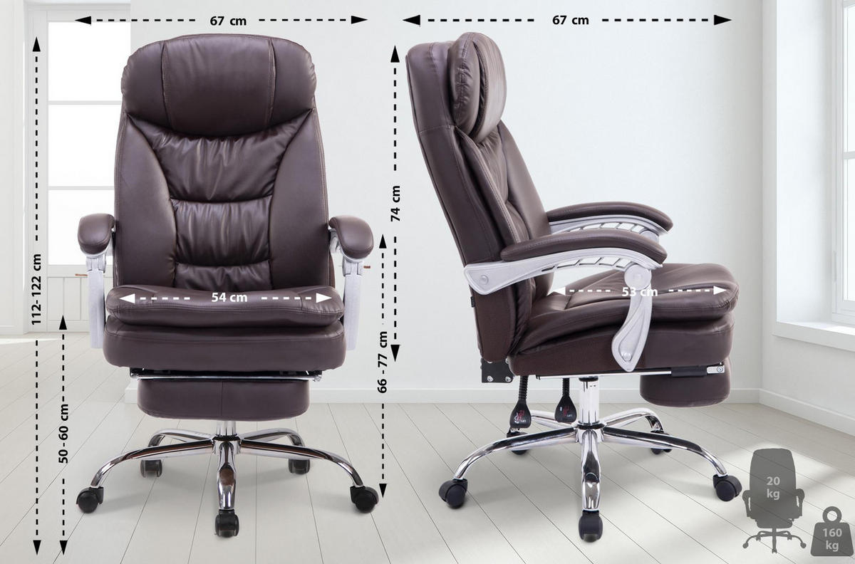 CHEFSESSEL Lederlook Braun - Chromfarben/Braun, Textil/Metall (67/112/67cm) - CLP