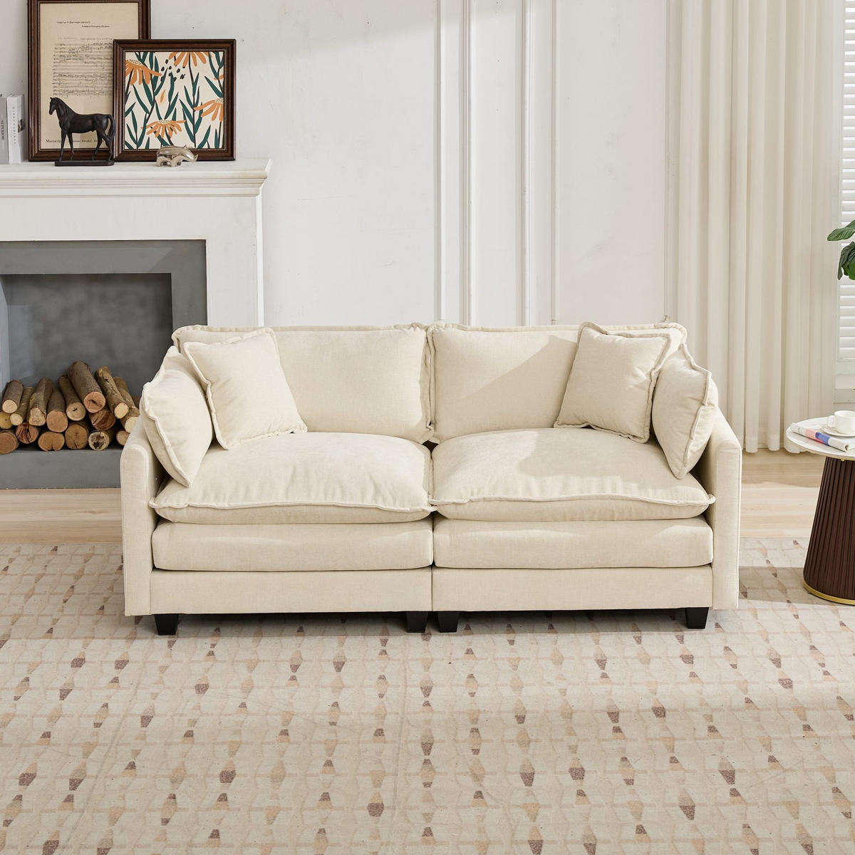 2-SITZER Sofa aus Chenille in Beige mit modularem Design - Beige, Textil (75/84/198cm) - Modfu