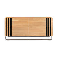 MASSIVHOLZKOMMODE Kielce mit Metallfüßen, Buche - lackiert, Naturfarben, Schwarz Glas - Edelstahlfarben/Buchefarben, Holz/Metall (160/77/46cm) - Visby
