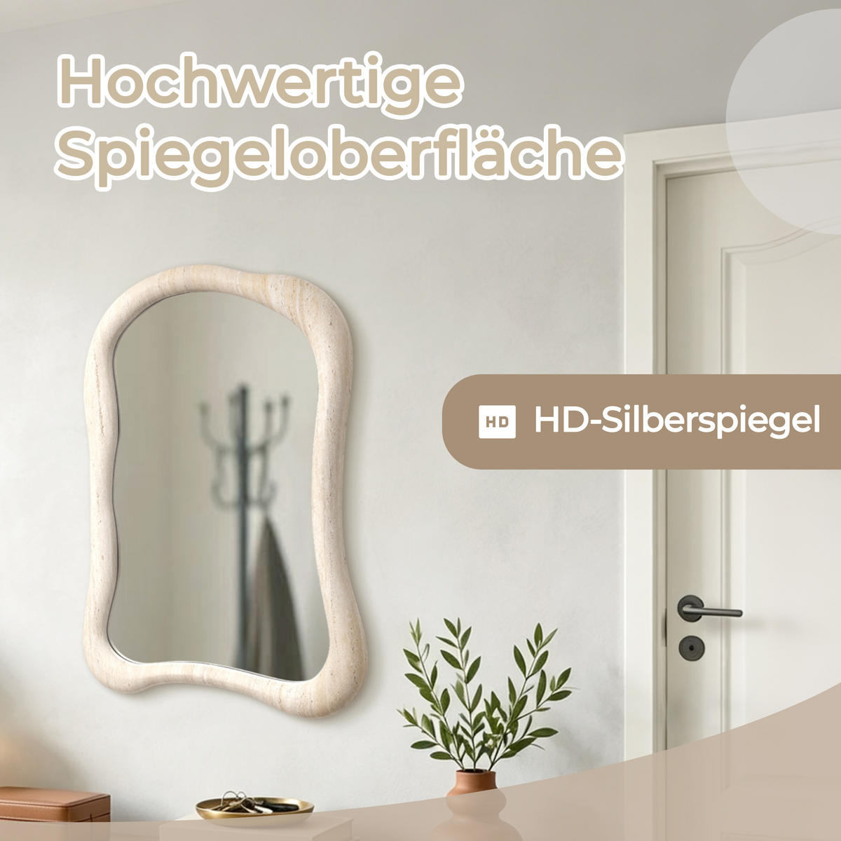 SPIEGEL unregelmäßig Rechteckig mit Holzrahmen 70×50 cm - Beige, Glas/Holz (50/3.6/70.5cm)