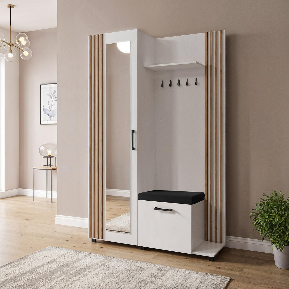 GARDEROBENSCHRANK ARMADIO 137/207/42 cm Modern Garderobe-Set Weiß - Eiche Artisan/Weiß, Holzwerkstoff (137/207/42cm) - MASSENO