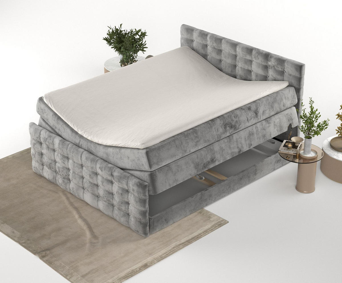 BOXSPRINGBETT Blend Grau 140/200 cm mit Matratze und Topper - Schwarz/Grau, Holz/Holzwerkstoff (140/200cm) - Maison de Reve