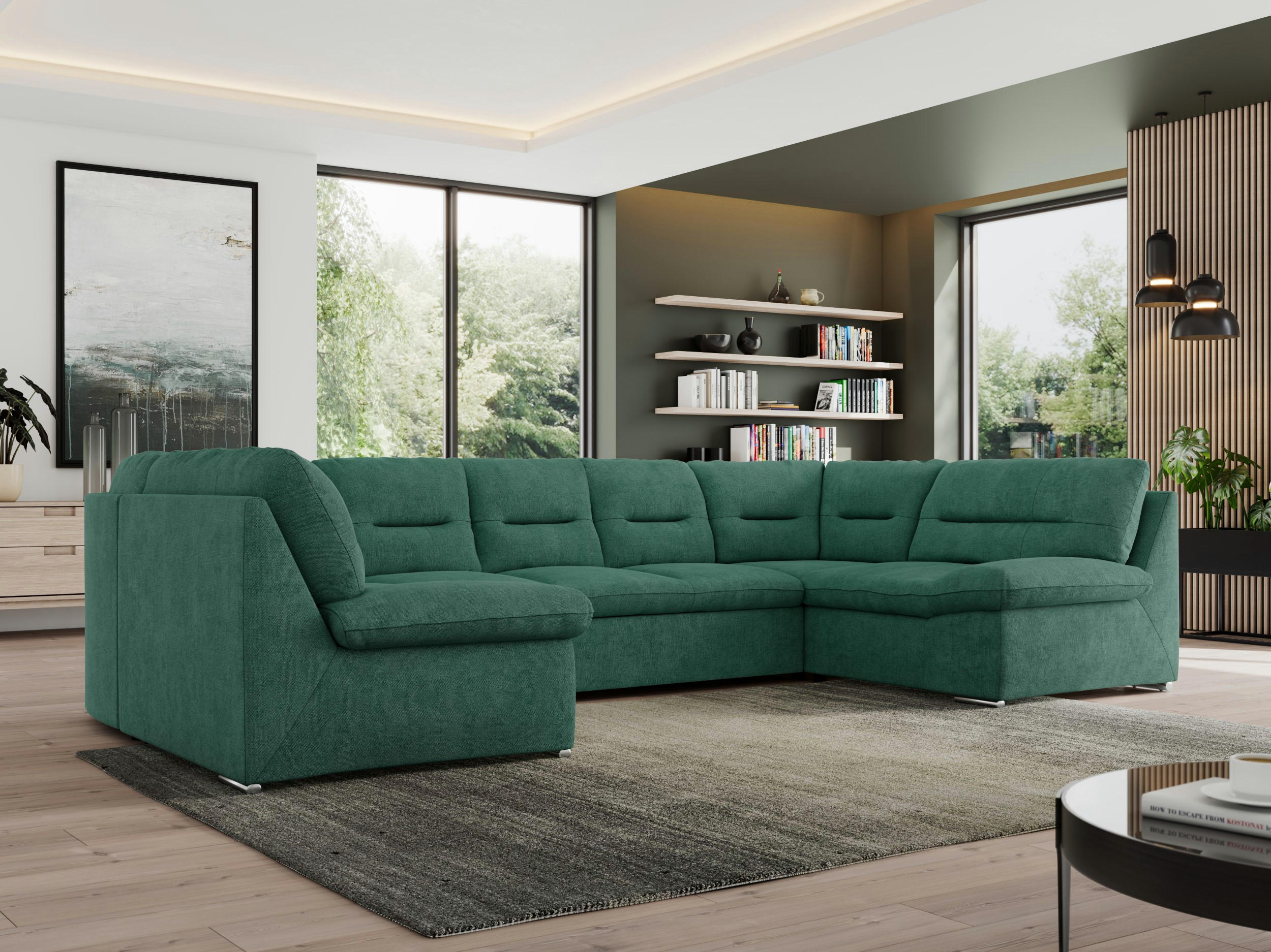 WOHNLANDSCHAFT MORBIDO U Grün Struktur - Silberfarben/Grün, Textil/Metall (340/93/206cm) - MKS