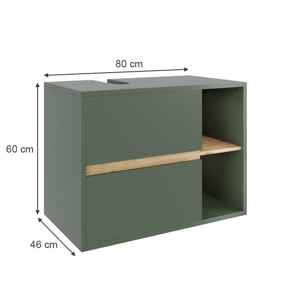 WASCHBECKENUNTERSCHRANK Viola Grün/Artisan 80 x 60 cm mit 2 Schubladen - Eiche Artisan/Grün, Holzwerkstoff (80/60/46cm) - Vicco