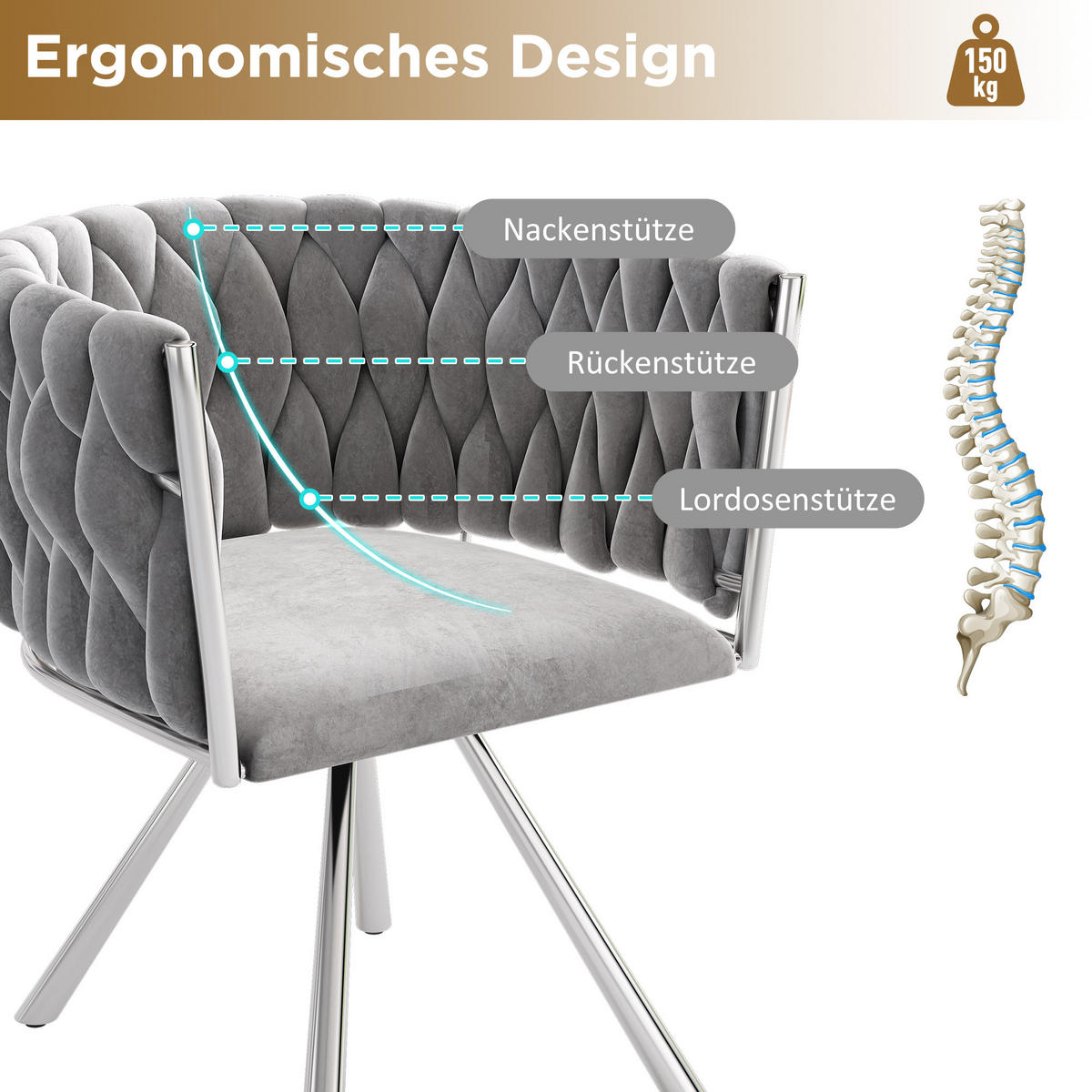 ESSZIMMERSTUHL 4er Set Samt Drehstuhl Grau Silber Metall - Grau, Textil (54.2/71.5/59.5cm) - FLIEKS