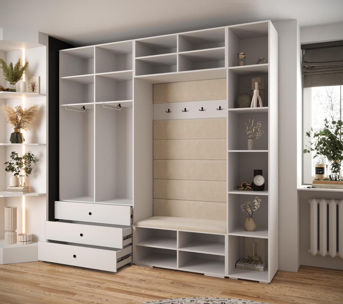GARDEROBEN-SET 236,7/240/47 - Goldfarben/Schwarz, Holz/Kunststoff (240/236.7/47cm) - Abiks Möbel