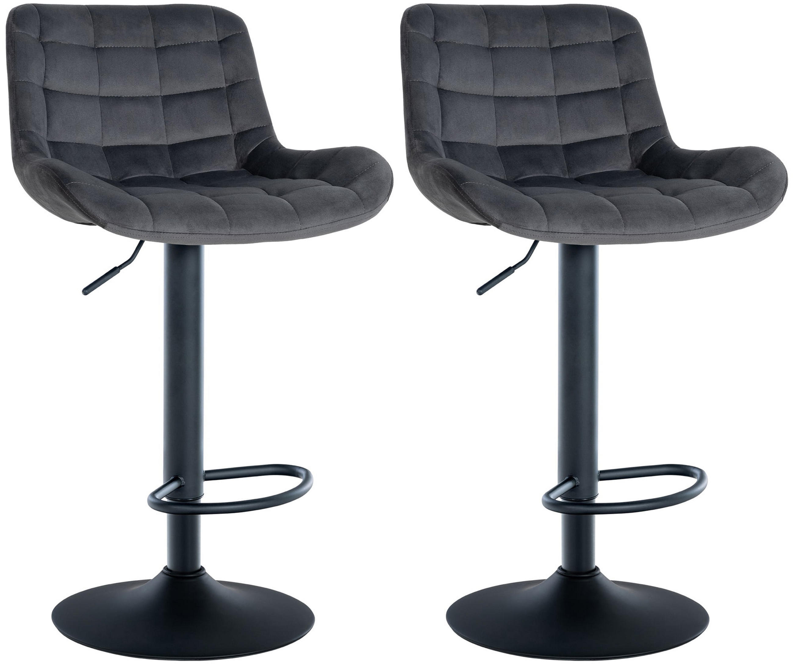 BARHOCKER 2er Set Tower Samt dunkelgrau - Schwarz/Grau, Textil/Metall (48/105/54cm) - TPFLiving