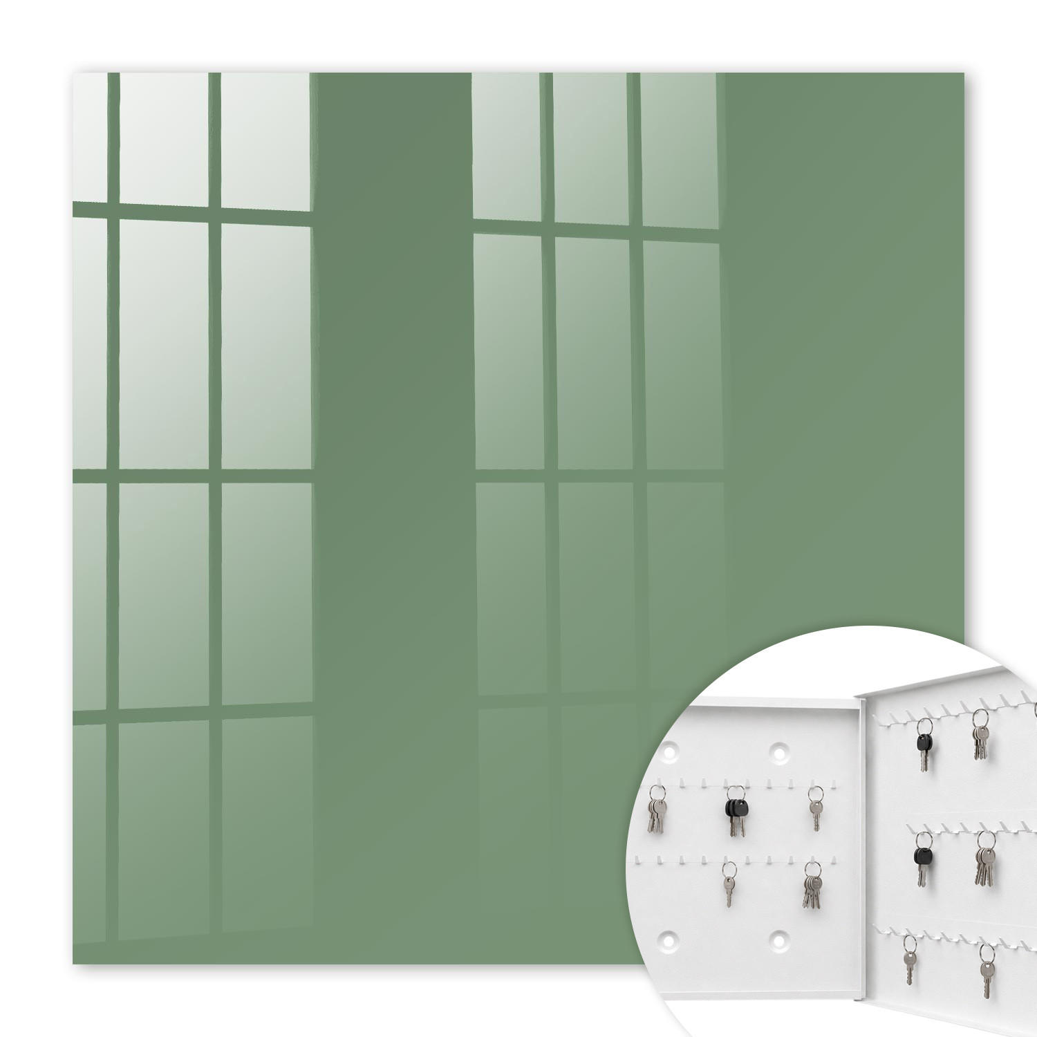 SCHLÜSSELBOX Weiß 30x30 cm – Türöffnung nach rechts - Gedämpftes Grün - Grün, Metall (30/30/5cm) - TULUP