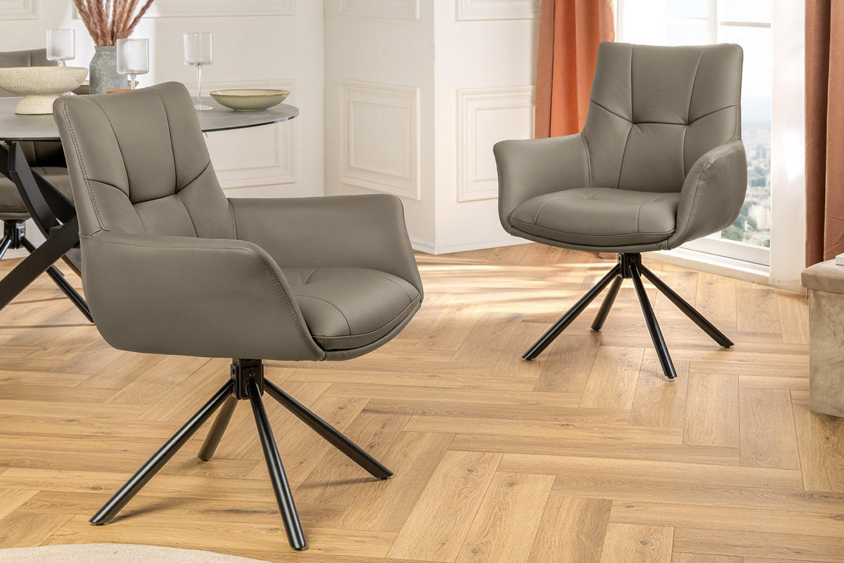 STUHL SIGNATUR Echtleder Taupe 85 cm - Taupe/Schwarz, Leder/Metall (64/85/65cm) - riess-ambiente