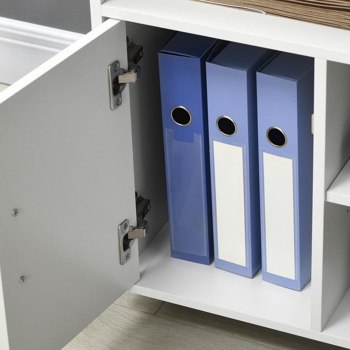 ROLLCONTAINER DE-14506 mit Schrank und 3 Fächern Weiß - Weiß, Holzwerkstoff (50/65/60cm) - ComfortXL