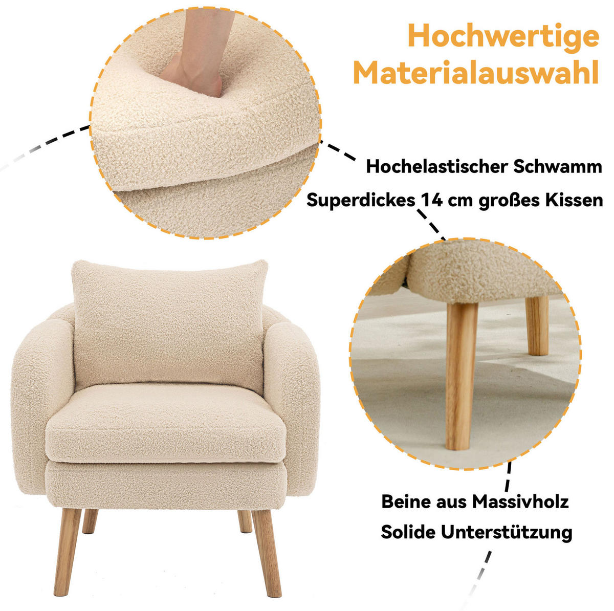 SESSEL 71/72/71 cm Beige aus Teddy mit Kissen - Beige, Textil (72/71/71cm) - OKMYHOME