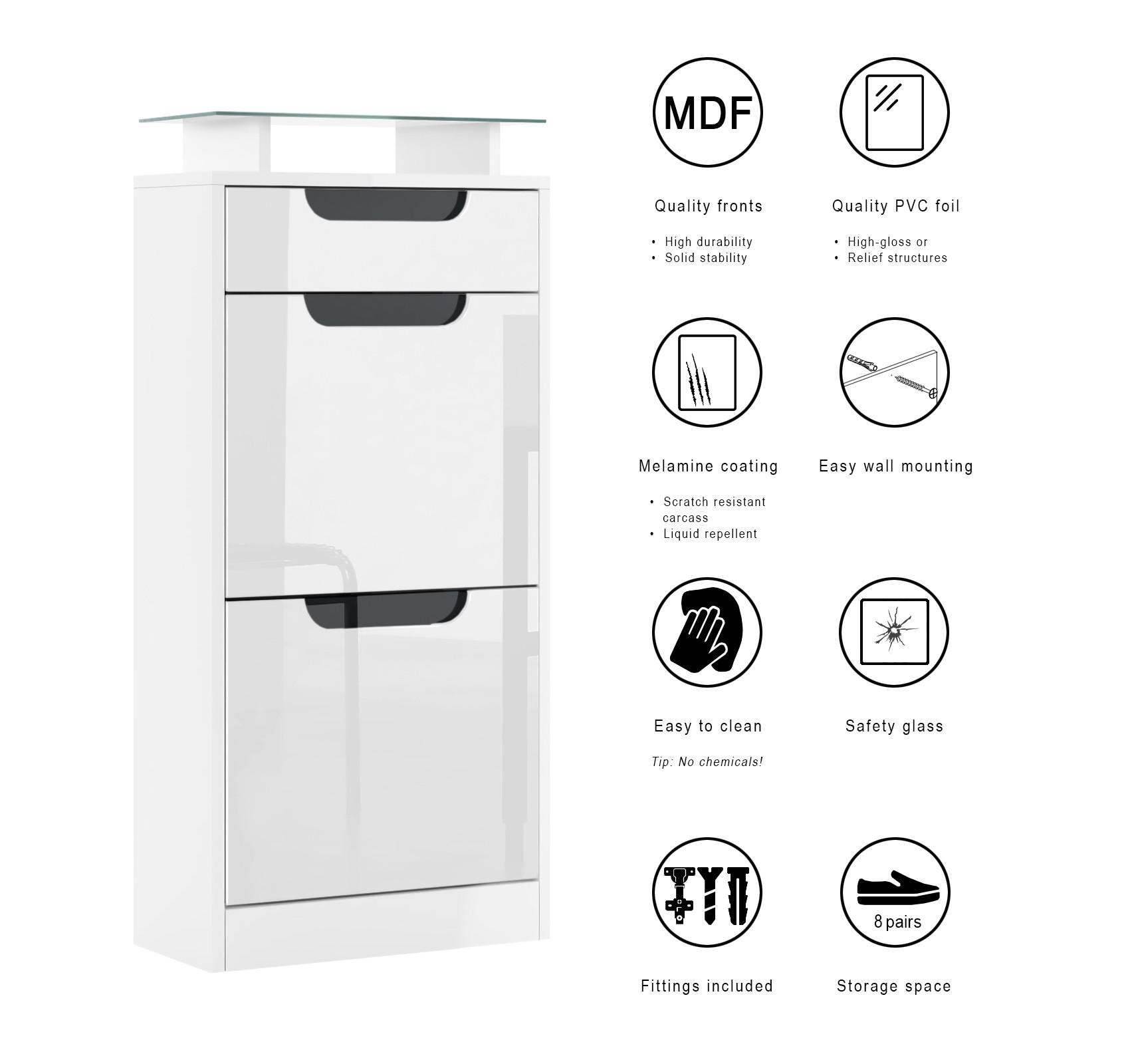 Thumbnail - Vladon Schuhschrank, Grau, Holzwerkstoff, 46x104x23 cm, Garderobe, Schuhaufbewahrung, Schuhschränke