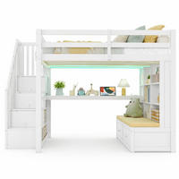 HOCHBETT 140/200 cm in Weiß mit Schreibtisch, Regal, 2 Schubladen und LED - Weiß, Holz/Holzwerkstoff (140/200cm) - CHICFURN
