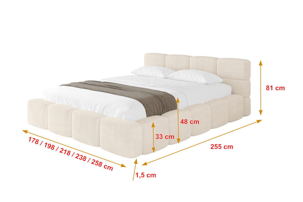 POLSTERBETT mit Bettkasten und Lattenrost, Bett mit Matratze H3/H4, Kopfteil, Boxbett, Doppelbett mit Stauraum - NATA-v1 200x200 Beige - Schieferfarben, Holzwerkstoff/Textil (200/200cm) - ALTDECOR