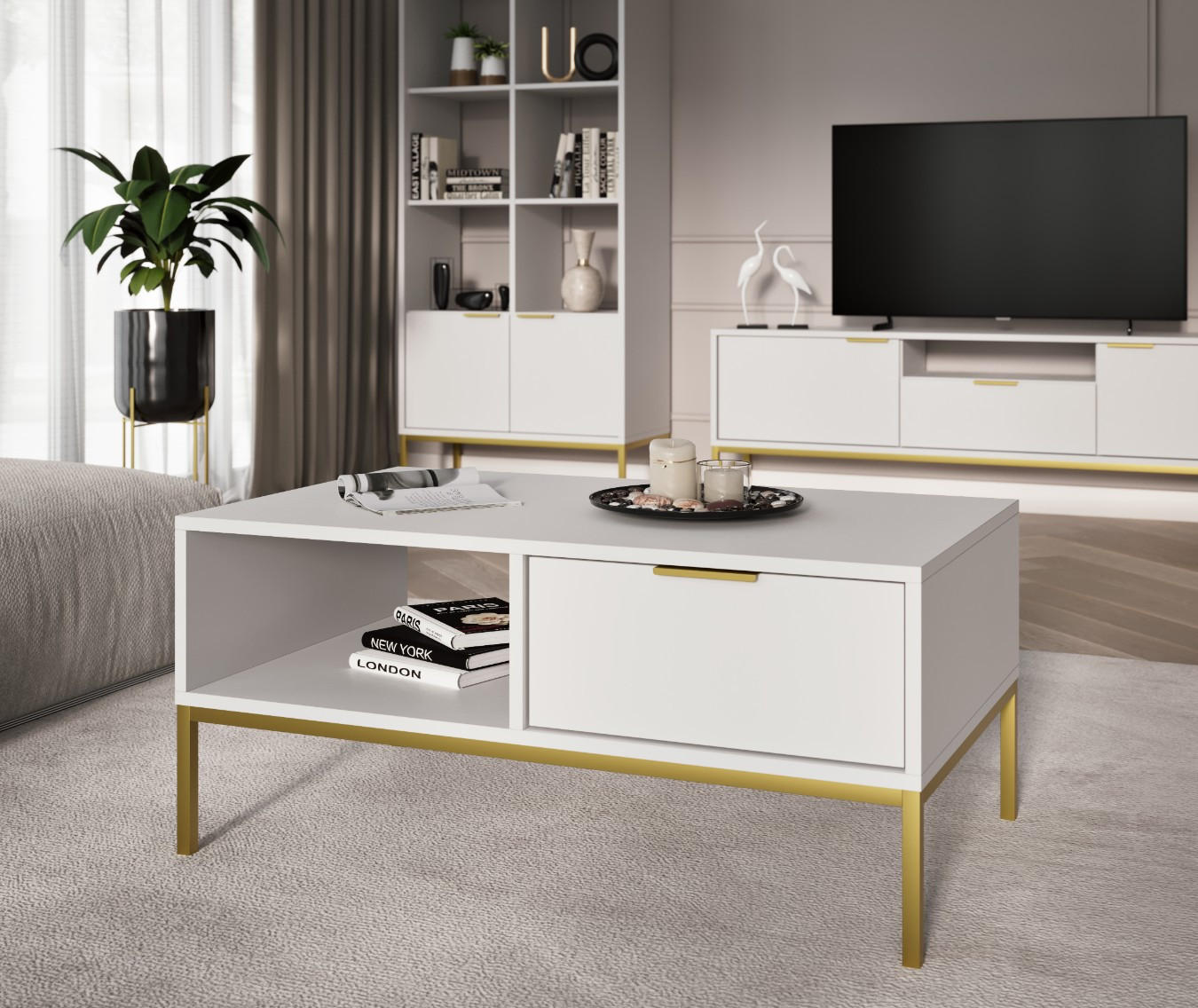 COUCHTISCH Austin 60/45/80 - Goldfarben/Weiß, Holzwerkstoff (80/60/45cm) - RAUMHIRSCH FURNITURE
