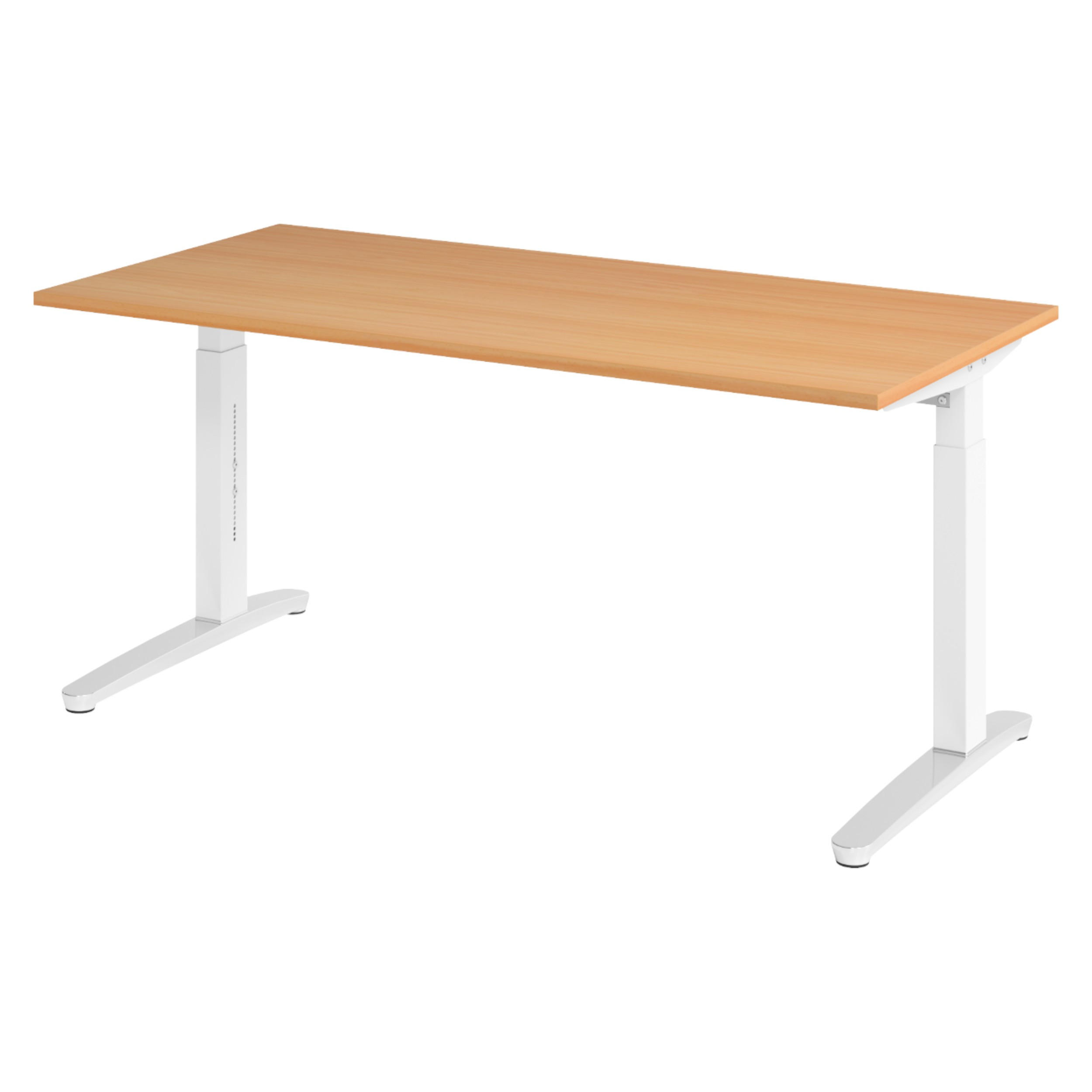SCHREIBTISCH Serie-XB 80/160/74 cm in Buchefarben/Weiß/Alu poliert - Buchefarben/Weiß, Holzwerkstoff (80/160/74cm) - bümö