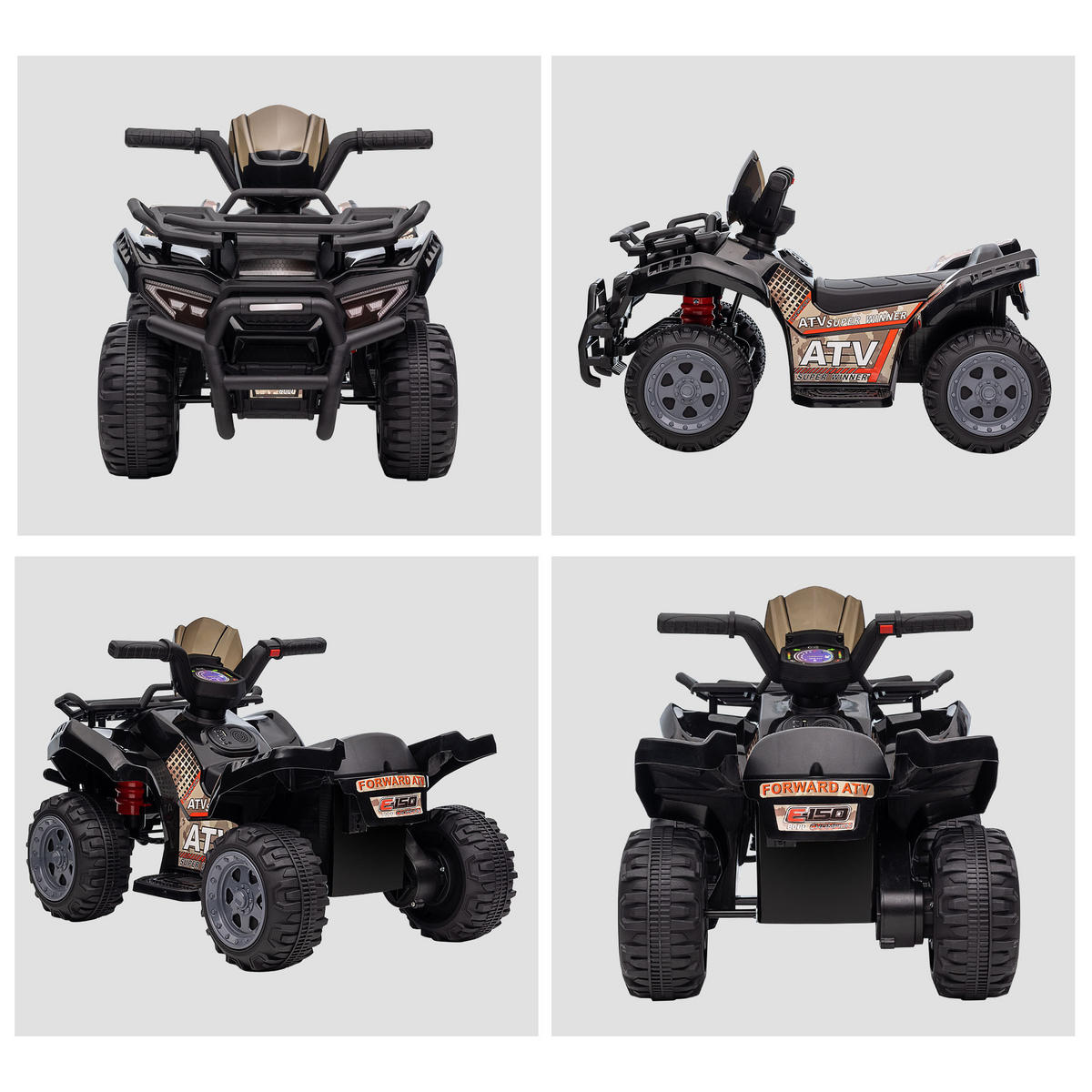 MINI ELEKTRO-QUAD KINDER, Schwarz/Grün/Rosa/Rot, Metall+ PP-Kunststoff - Schwarz, Metall (70/42/45cm) - HOMCOM