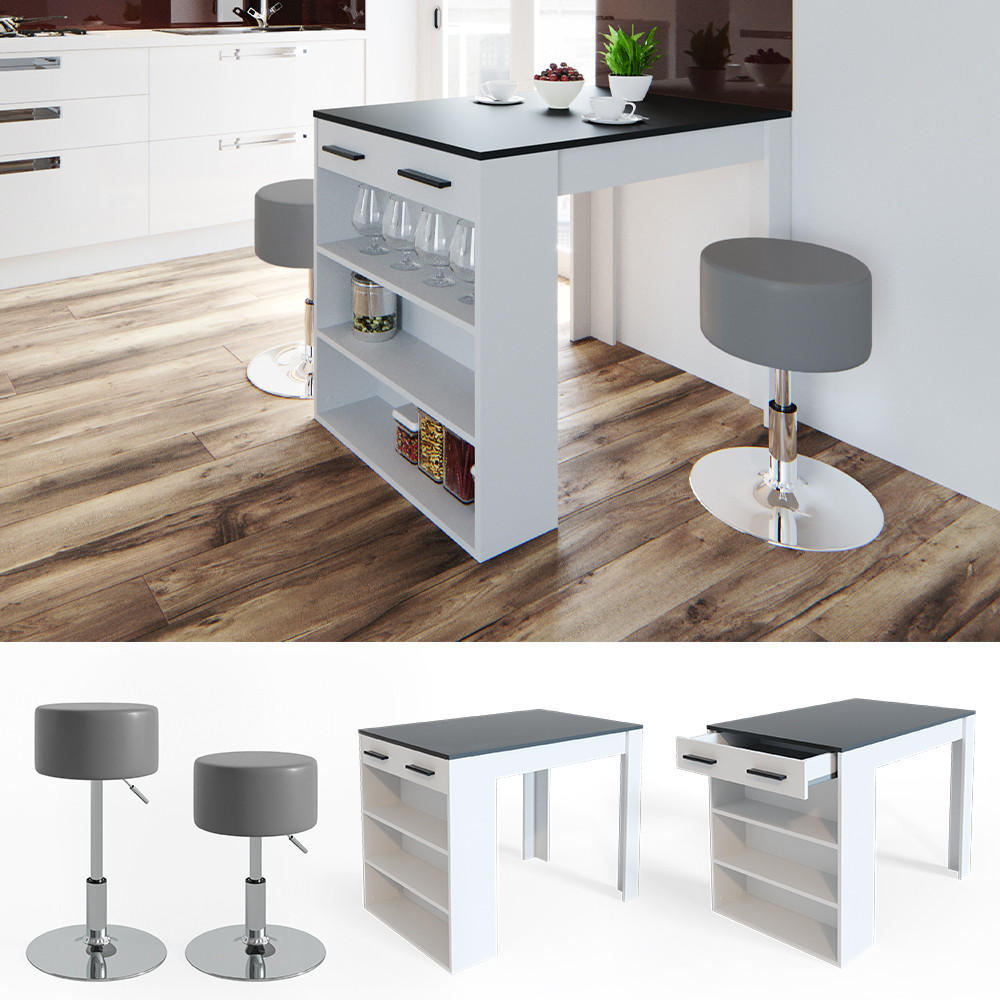 ESSTISCH-SET Repose Anthrazit/Weiß 67 x 100 cm mit 2 Hockern - Anthrazit/Weiß, Holzwerkstoff (67/77.5/100cm) - Vicco