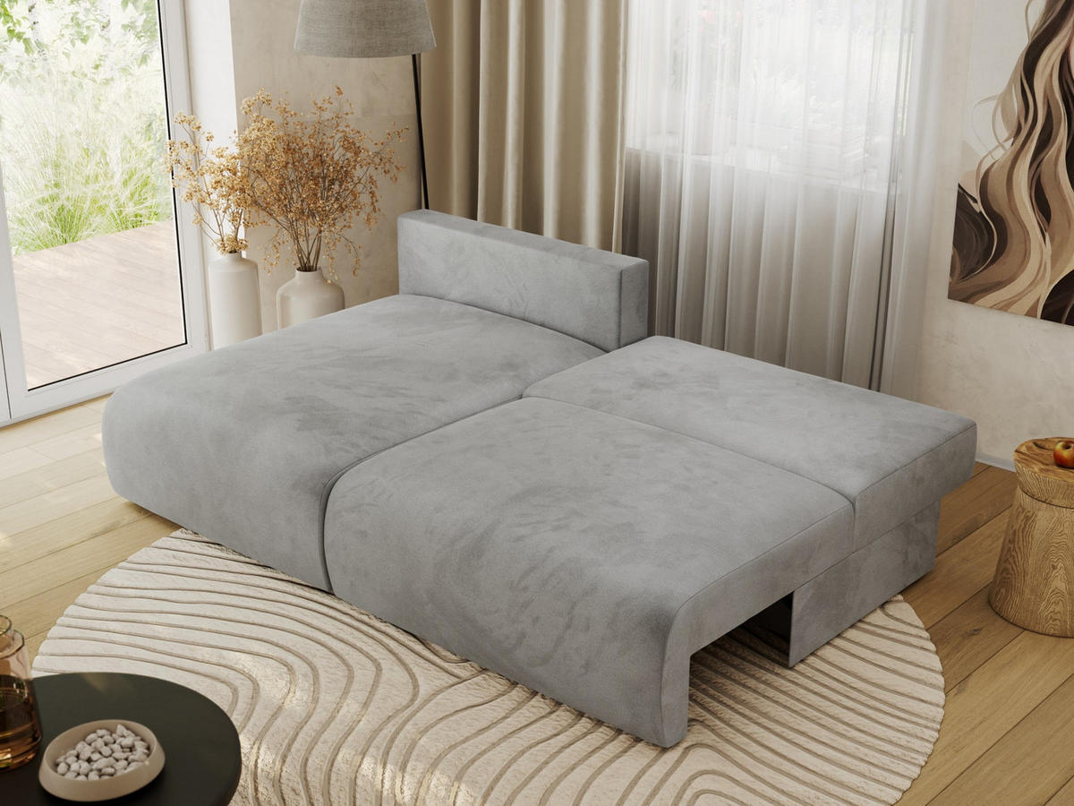 ECKSCHLAFSOFA VIVO L Hellgrau Velvet - links - Hellgrau/Schwarz, Kunststoff/Textil (223/150cm) - MKS
