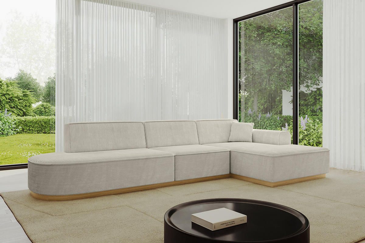 ECKSOFA Ottomane Rechts IREA-L2-v2 - 327x165x80 cm Hellgrau - Ecru, Holzwerkstoff/Textil (327/165cm) - ALTDECOR