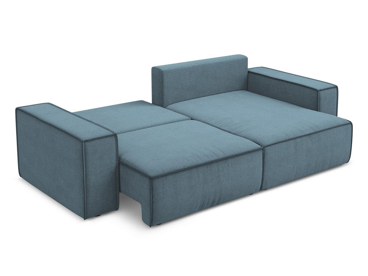 ECKSOFA mit Schlaffunktion Strukturstoff Stoff Blau - Blau/Schwarz, Kunststoff/Textil (257/148cm) - Makamii