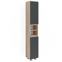 BADSCHRANK J-Shape Sonoma 30 x 190 cm - Anthrazit/Sonoma Eiche, Holzwerkstoff (30/190/30cm) - Vicco