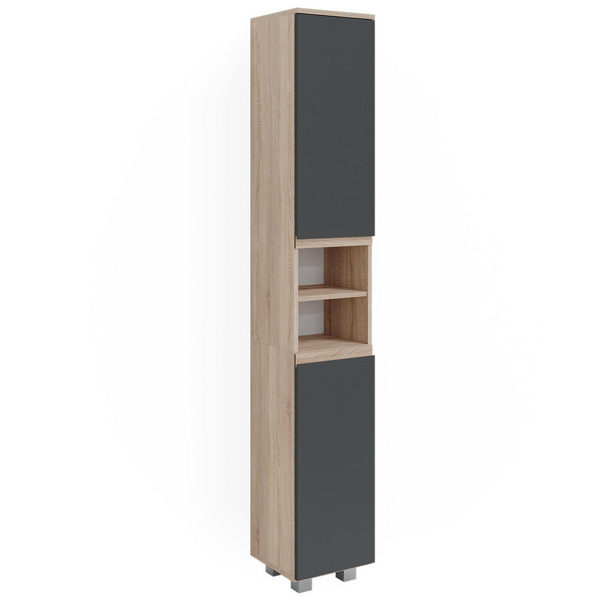BADSCHRANK J-Shape Sonoma 30 x 190 cm - Anthrazit/Sonoma Eiche, Holzwerkstoff (30/190/30cm) - Vicco