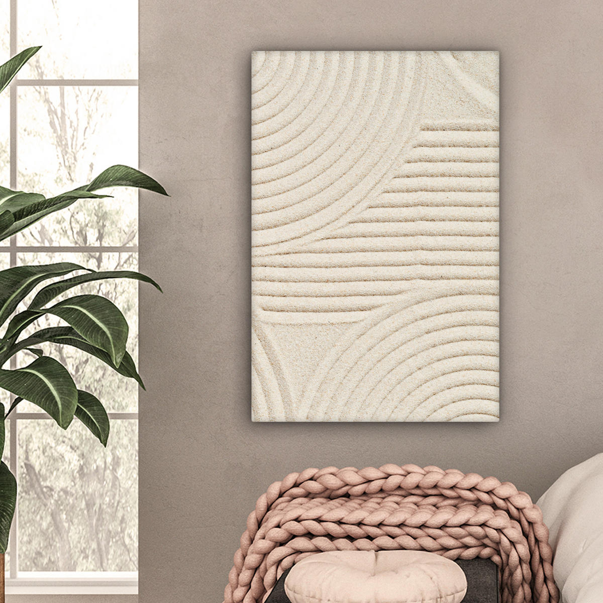 LEINWANDBILD Muster - Abstrakt - Weiß Wanddeko 40x60 cm - Beige, Textil (40/60cm) - MuchoWow