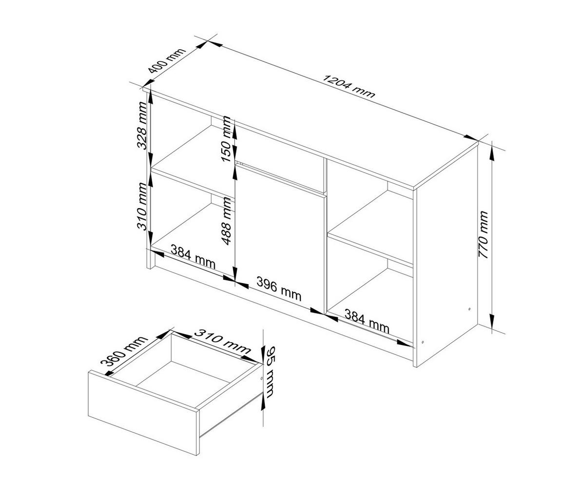 KOMMODE Sonoma Eiche 120x40x77 cm - Sonoma Eiche, Holzwerkstoff (120/77/40cm) - Akord