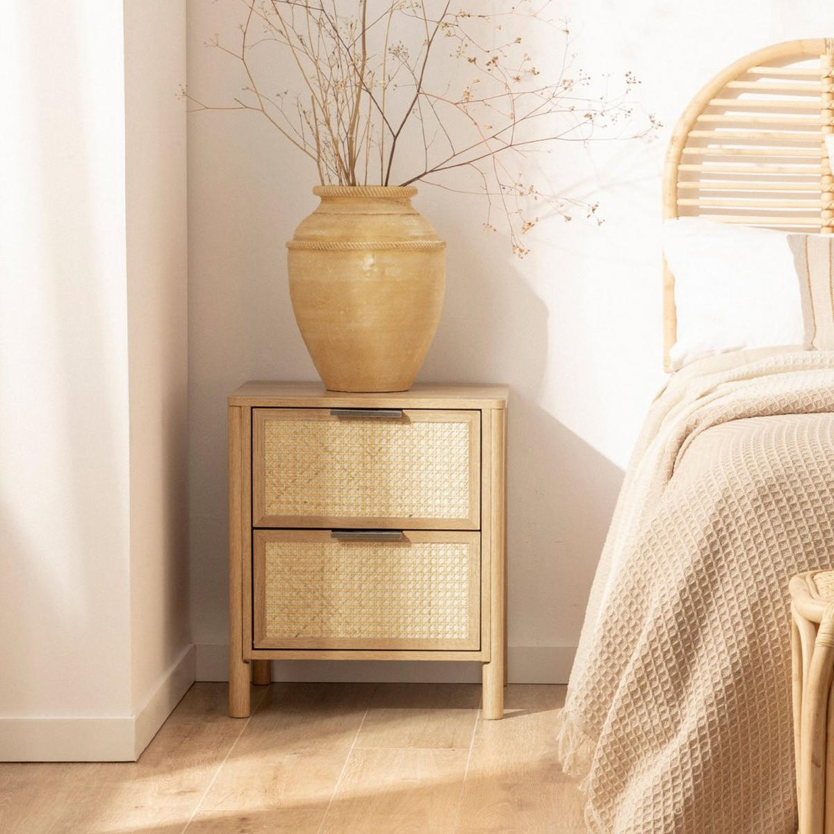 NACHTTISCH 2 SCHUBLADEN Bent Natürlich 47 cm x 55 cm - Naturfarben, Holzwerkstoff (47/55/40cm) - Klast Home