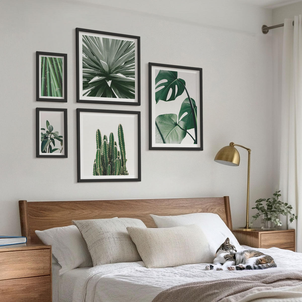 WANDBILDER 5er-Set - 50x50 cm & 20x30 cm & 40x60 cm Schwarzer Rahmen - Bambusblätter - Schwarz, Kunststoff (40/60cm) - ArtPrintCave