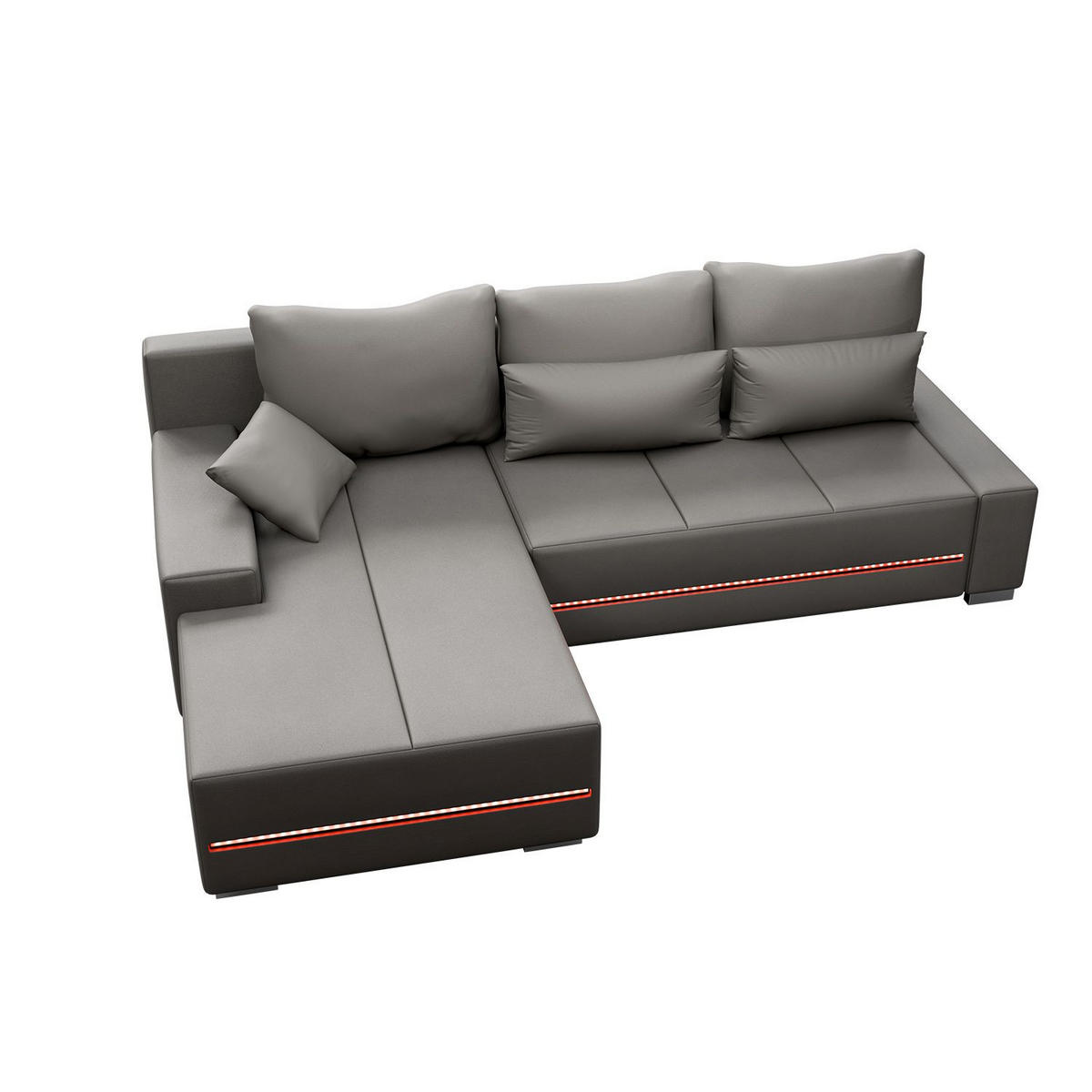 SOFA Davos mit Ottomane links hellgrau inkl LED - Hellgrau, Textil (260/180cm) - Juskys