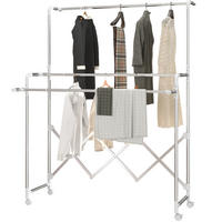 GARDEROBENSTÄNDER faltbar aus Edelstahl mit 3 ausziehbaren Stangen und Rollen - Silberfarben, Metall (150/197/103cm) - BEAOK