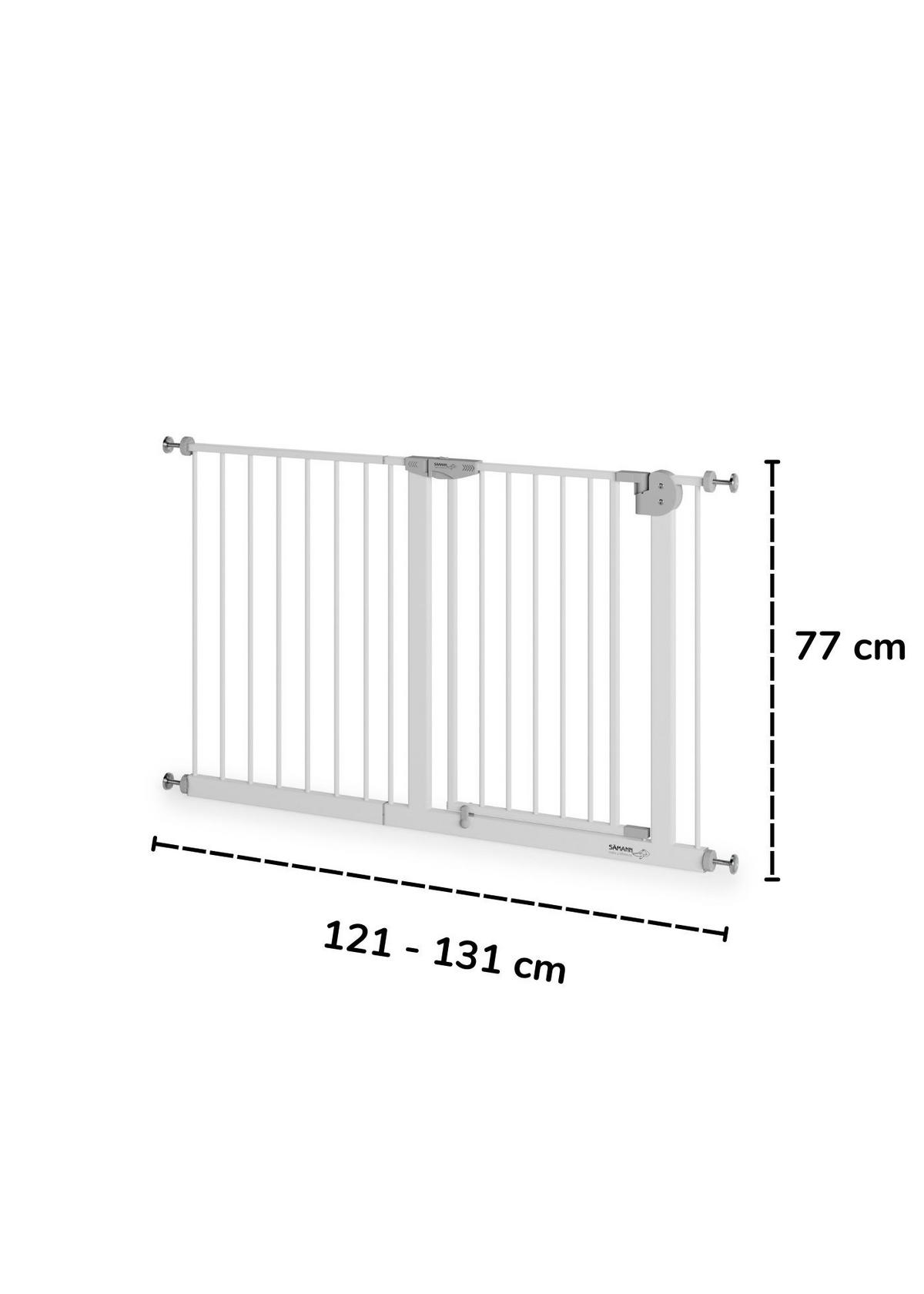 TÜRSCHUTZGITTER & Treppenschutz, Tür mit 90° Stop, ohne Bohren 121-131 cm - Weiß, Metall (131/5cm) - Sämann – make a difference.
