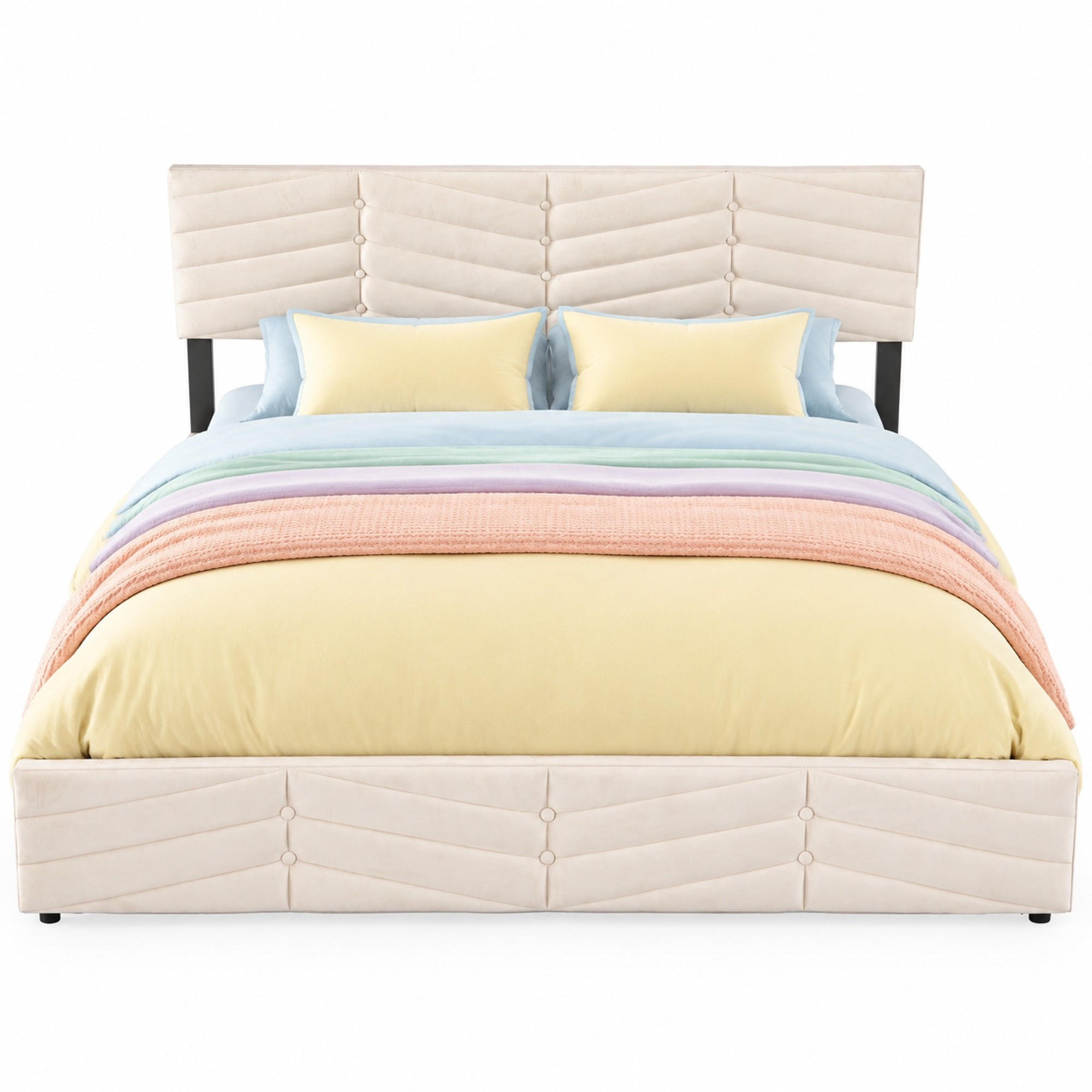 POLSTERBETT 160/200 mit Bettkasten und höhenverstellbarem Kopfteil in Beige - Beige, Holzwerkstoff/Textil (160/200cm) - EVRYAE