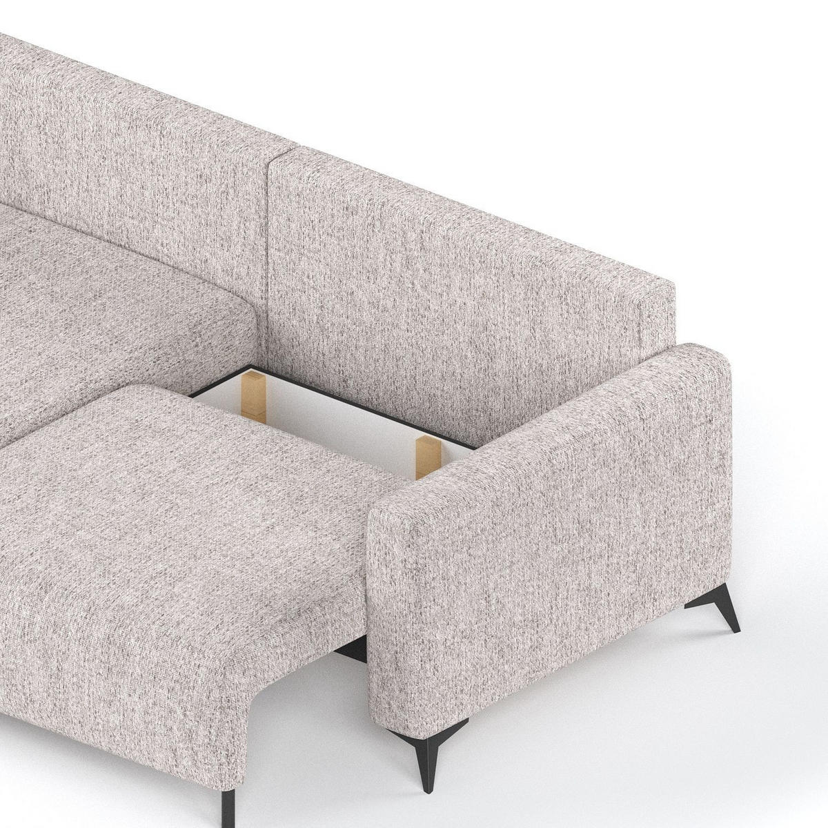 ECKSOFA NUVIO mit Schlaffunktion Beige im Neve Stoff - Beige/Schwarz, Holz/Holzwerkstoff (239/148cm) - AltaBeds