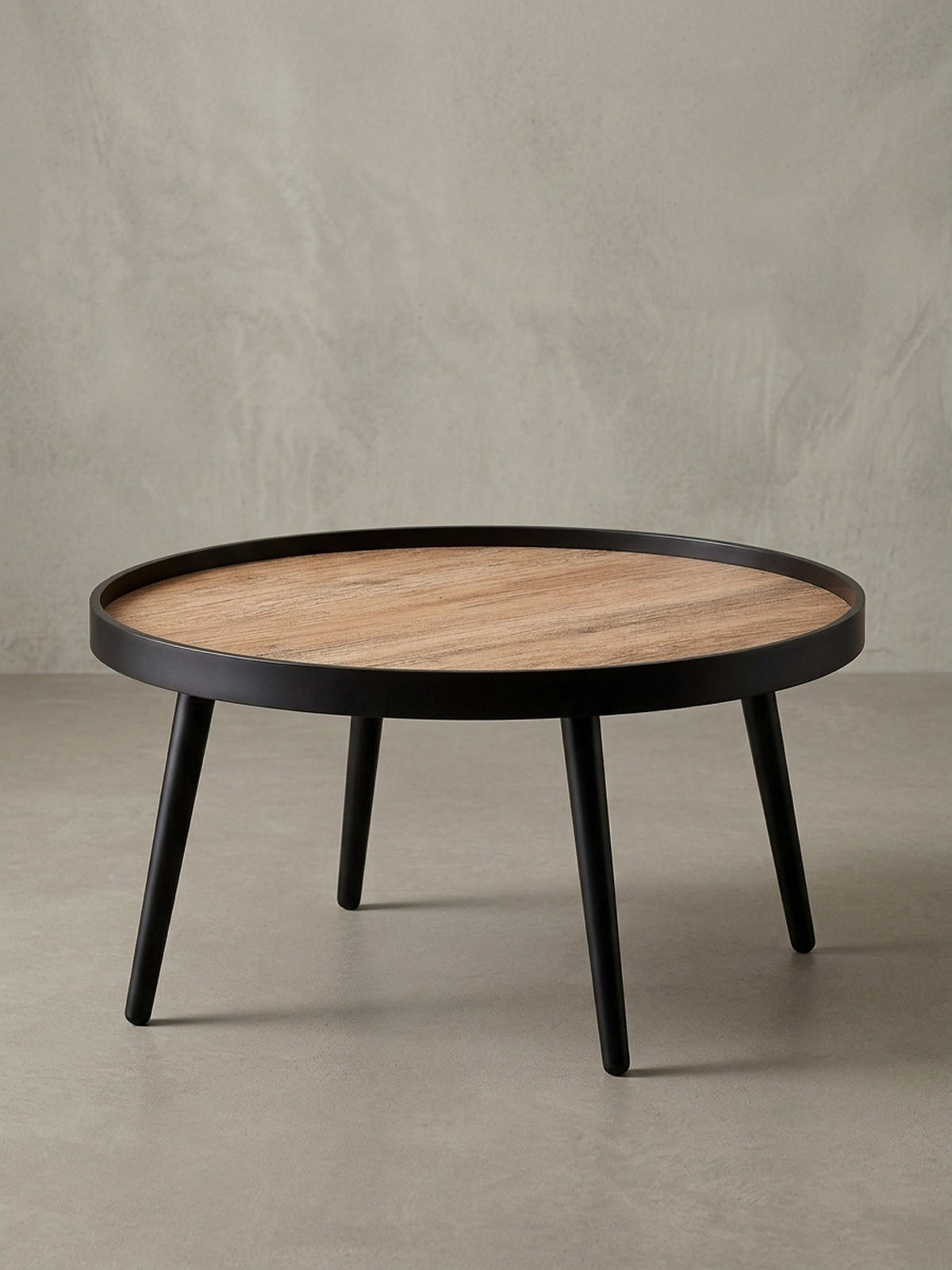 COUCHTISCH in Holzoptik, Rund mit Erhöhtem Rand und Ablagefläche - Schwarz, Holz (76/76/40cm) - KADIMA DESIGN