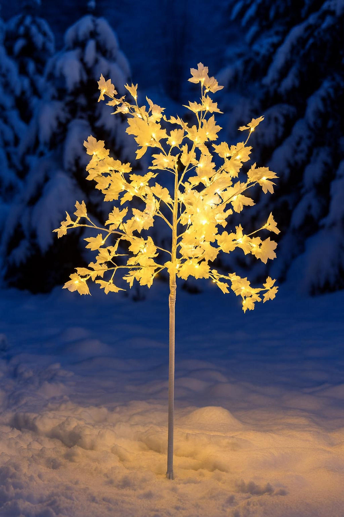 LED-BAUM mit 120 weißen Blüten und warmweißen LEDs, 150m hoch mit integriertem Timer und 5m Netzkabel, inkl. Heringe - Weiß, Kunststoff (60/60/150cm) - Northpoint