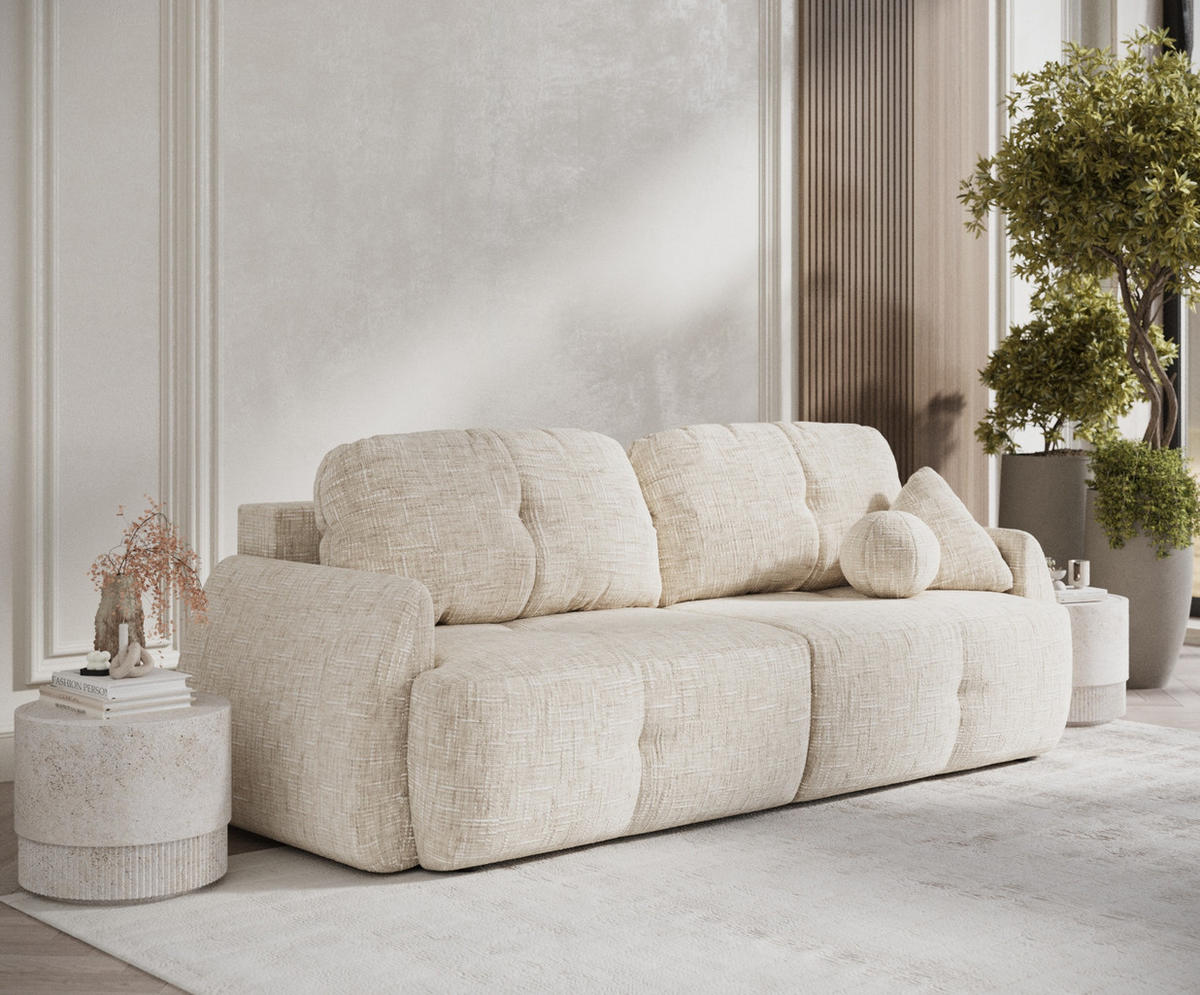 SCHLAFSOFA Loca Creme Webstoff - Creme/Schwarz, Holz/Holzwerkstoff (248/92/103cm) - Maison de Reve