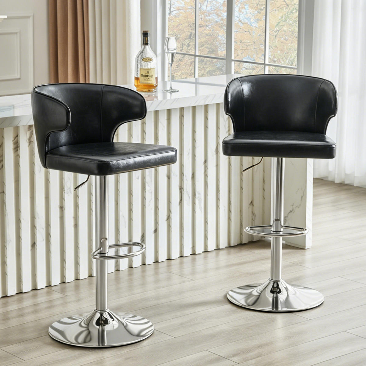 BARHOCKER mit Lehne, 360° drehbar, höhenverstellbar ca. 85–110 cm, Schwarz - Schwarz, Kunststoff (45/110/49.7cm) - MIVRAY