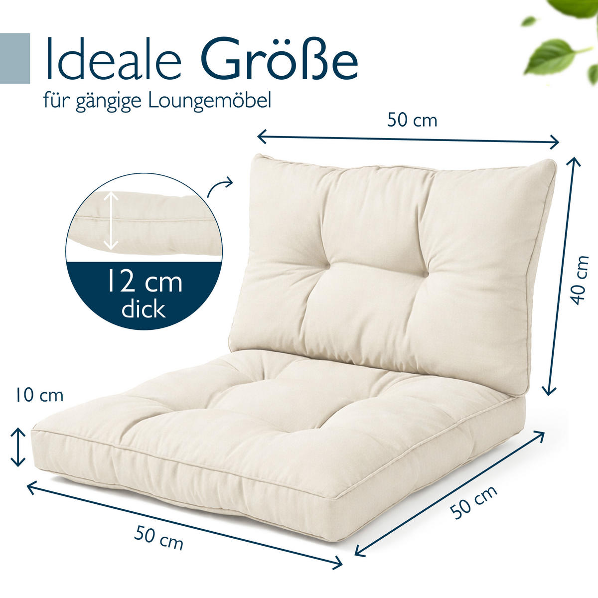 LOUNGEKISSEN Xluna Sitz 50x50x10cm mit Rücken 50x40x12cm Natur (2tlg) - Naturfarben, Textil (50/50cm) - Beautissu 