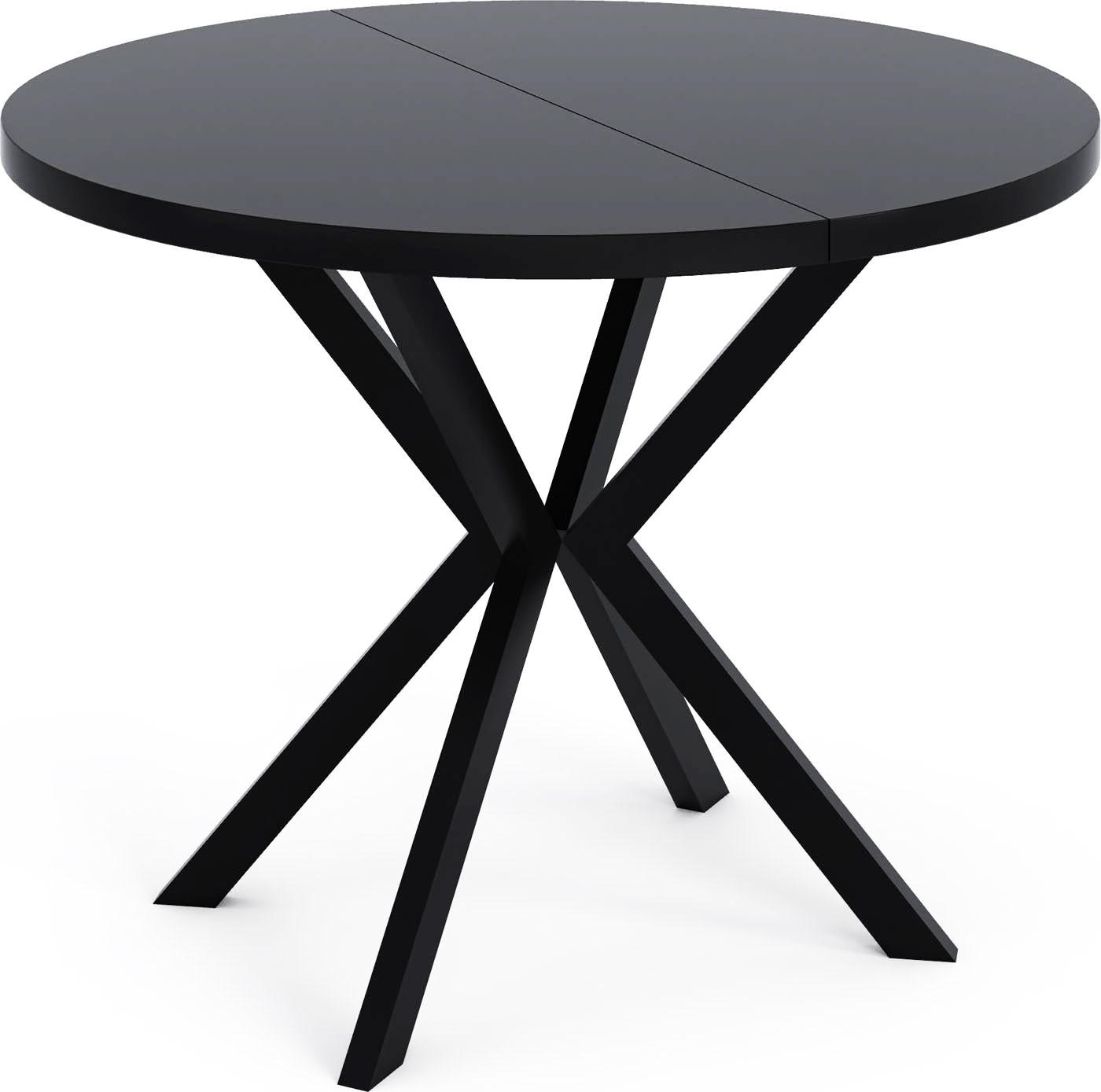 ESSTISCH Valeo runder ausziehbarer, Schwarz 120-200/120/76 cm - Schwarz, Holzwerkstoff/Metall (120/120/76cm) - WFL GROUP