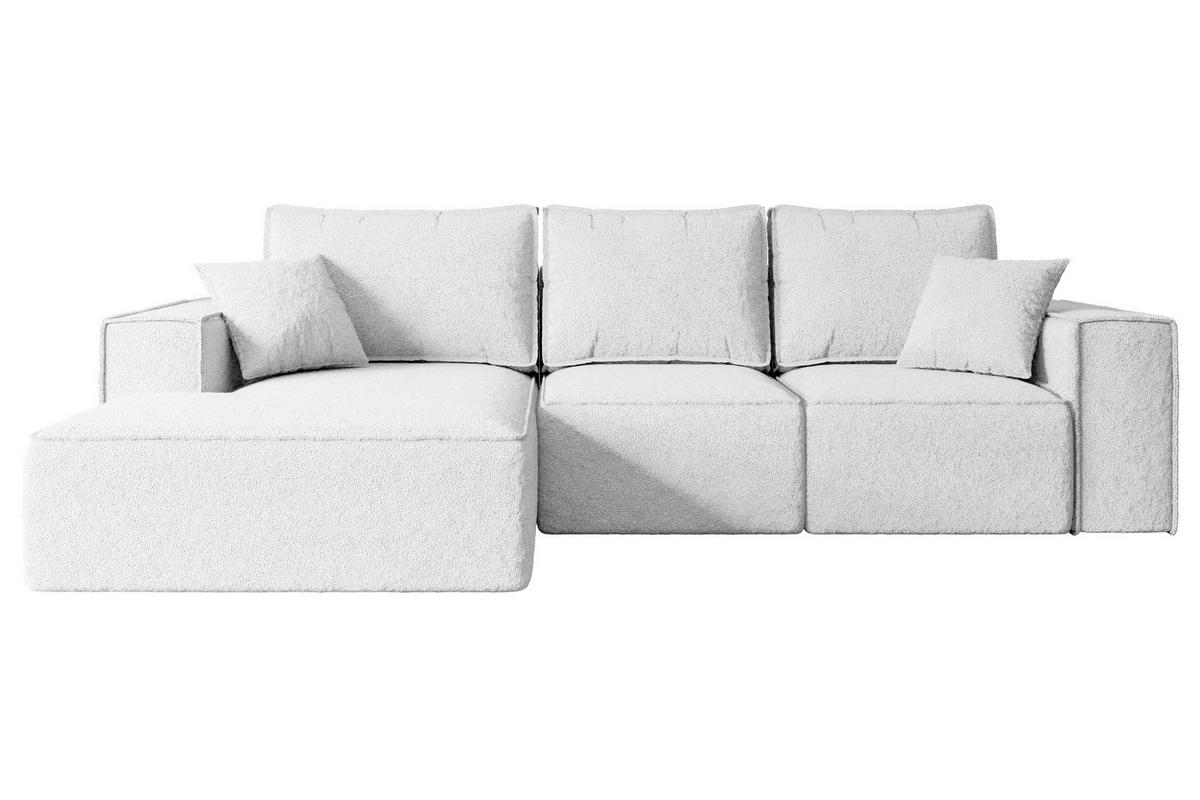 ECKSOFA mit Schlaffunktion und Bettkasten SERRA-L-S - 266x161x87 cm Weiß Bouclé - Schwarz/Weiß, Holzwerkstoff/Kunststoff (266/161cm) - ALTDECOR