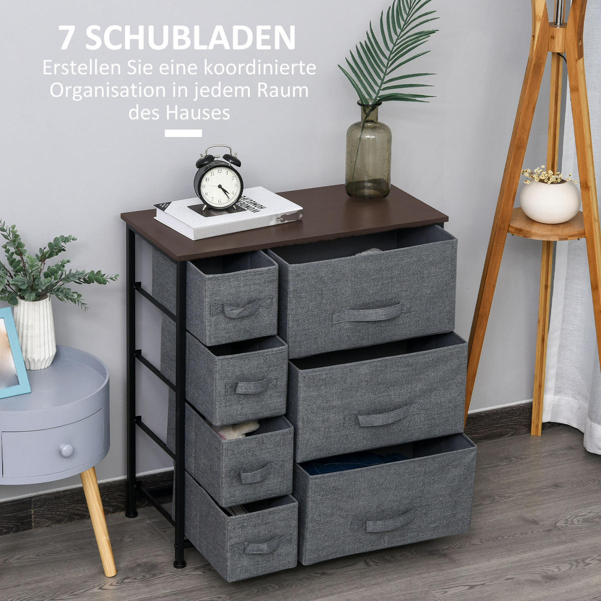 SCHUBLADENSCHRANK 7 faltbare Stoffschublade Aufbewahrungsschrank Metallgestell - Dunkelgrau, Metall (30/71/63.5cm) - HOMCOM