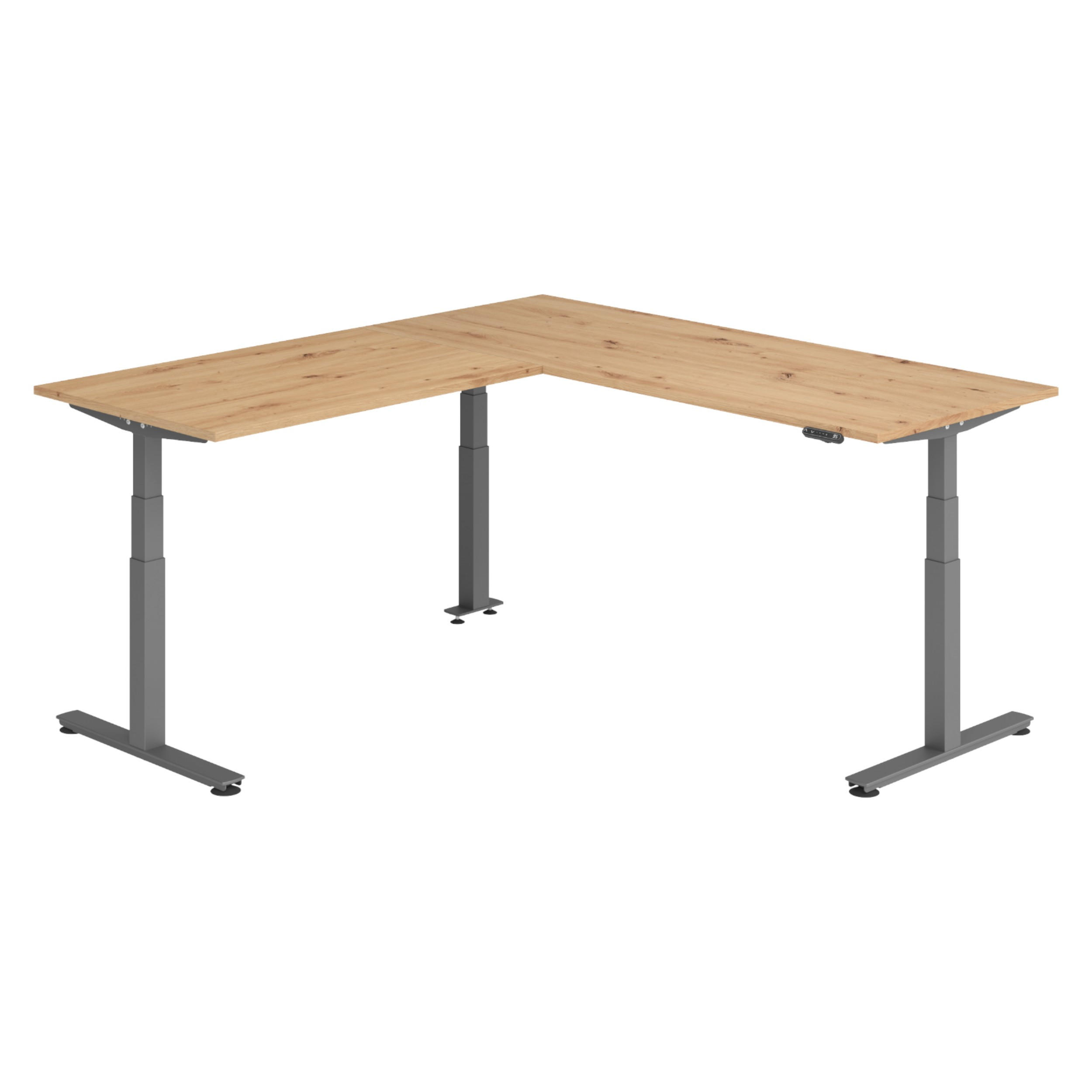 ECKSCHREIBTISCH elektrisch höhenverstellbar L-Form 220/200/74 cm in Wildeiche/Graphitfarben - Wildeiche/Graphitfarben, Holzwerkstoff (220/200/74cm) - bümö