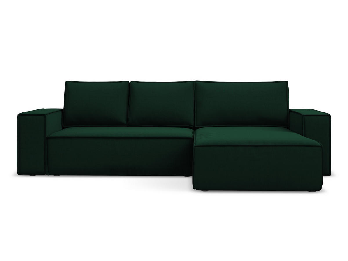 ECKSOFA mit Schlaffunktion Samt Stoff Grün - Dunkelgrün/Schwarz, Kunststoff/Textil (290/185cm) - Makamii